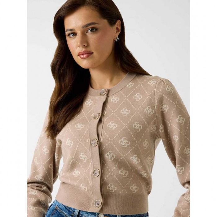 GUESS Long Women's Cardigan with Buttons Beige