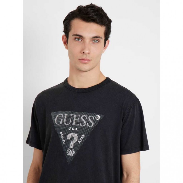 GUESS MAN T SHIRT Triangle logo BLACK