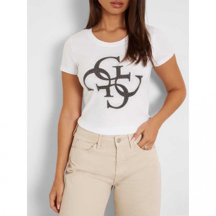 GUESS Front logo stretch t-shirt WHITE4