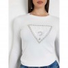 GUESS Rhinestones front logo sweater WHITE