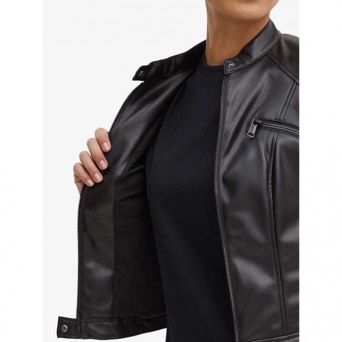 GUESS Women's Biker Artificial Leather Jacket BLACK