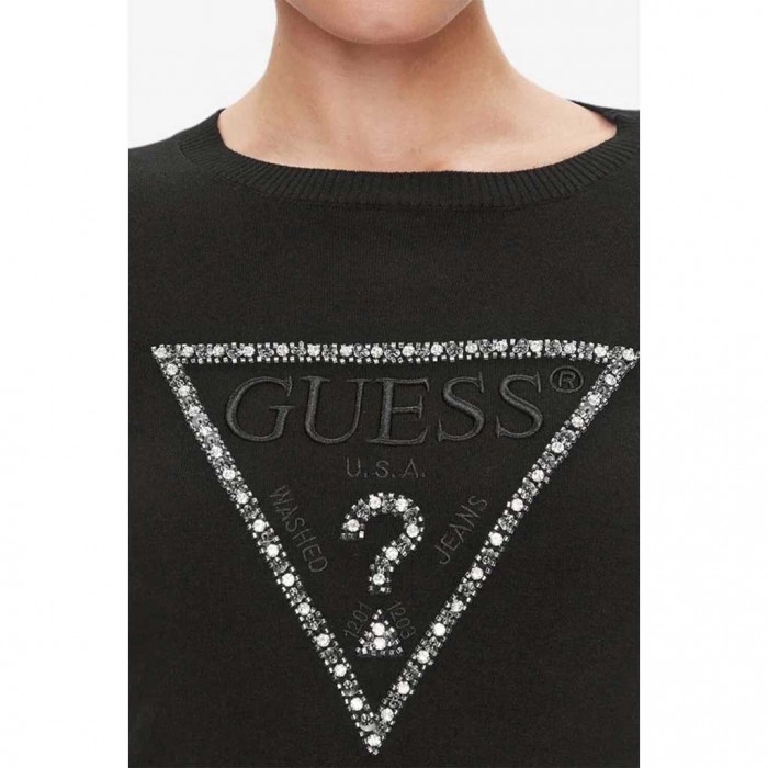 GUESS Rhinestones front logo sweater BLACK