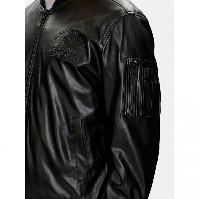 GUESS MAN LEATHER JACKET BLACK