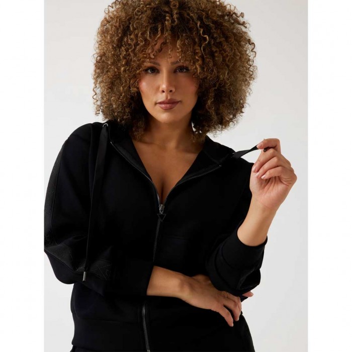GUESS Full-zip scuba fabric hoodie BLACK