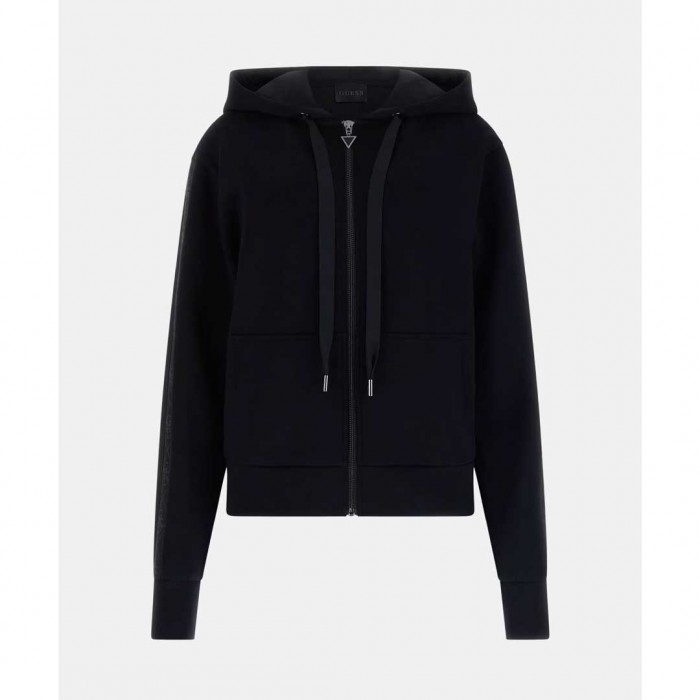 GUESS Full-zip scuba fabric hoodie BLACK