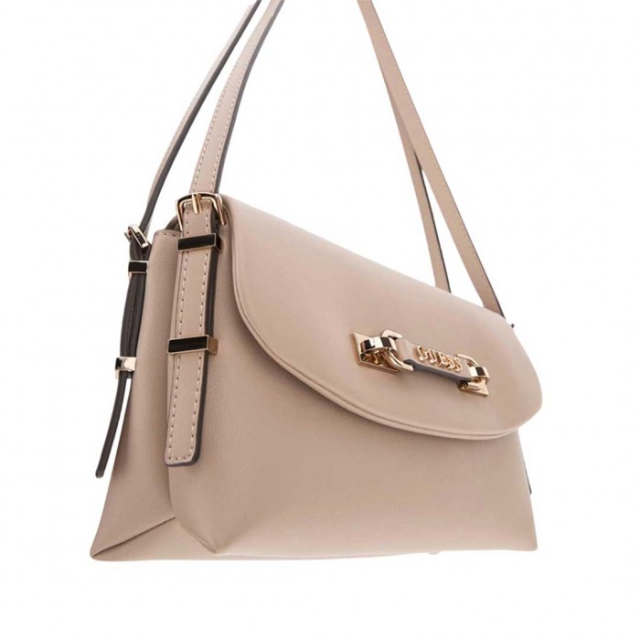 GUESS LEFIA FLAP SHOULDER BAG BEIGE