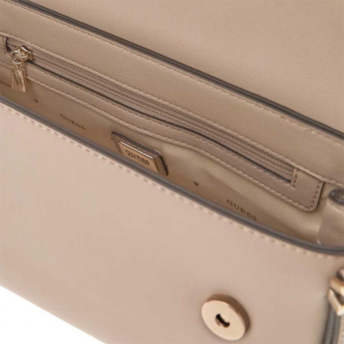 GUESS LEFIA FLAP SHOULDER BAG BEIGE