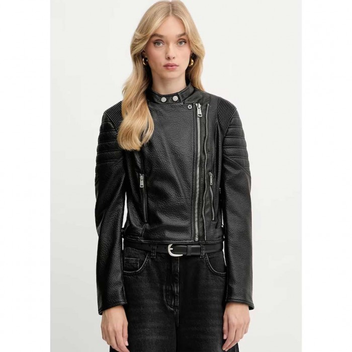 GUESS Women's Biker Artificial Leather Jacket BLACK