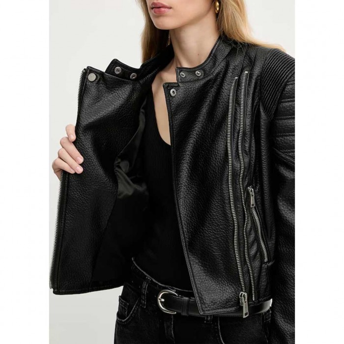 GUESS Women's Biker Artificial Leather Jacket BLACK
