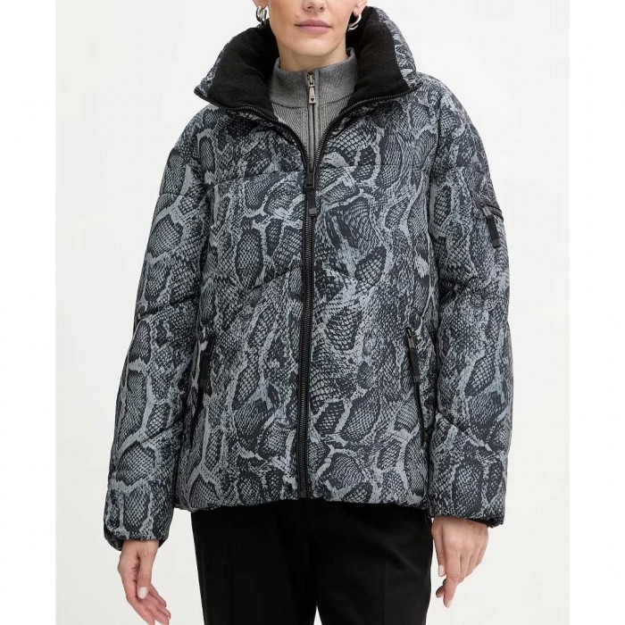 GUESS WOMAN Animal-print puffer jacket BLACK/GREY
