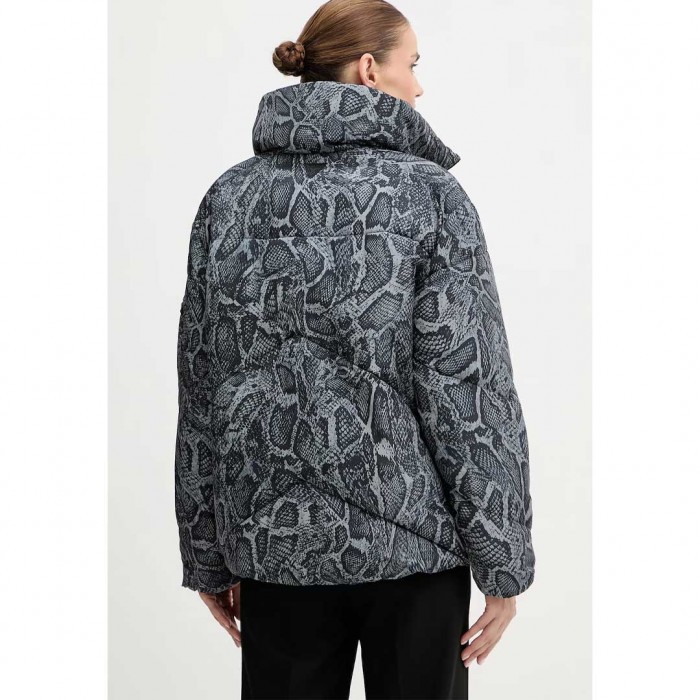 GUESS WOMAN Animal-print puffer jacket BLACK/GREY GUESS WOMAN Animal-print puffer jacket BLACK/GREY
