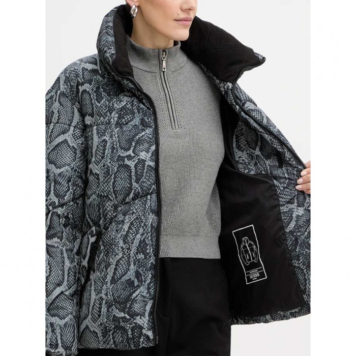 GUESS WOMAN Animal-print puffer jacket BLACK/GREY