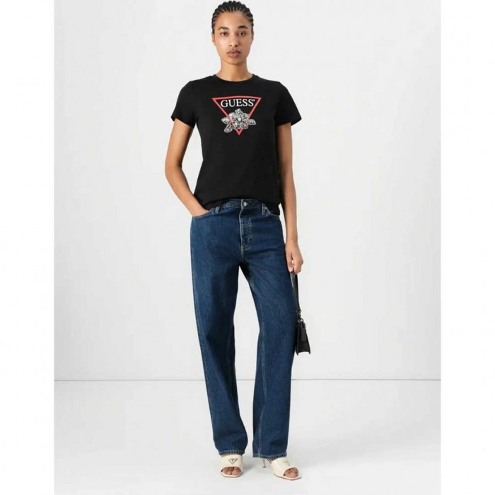 GUESS WOMAN T SHIRT WITH LOGO BLACK
