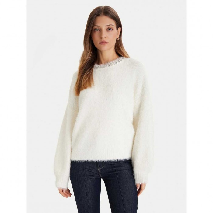 GUESS WOMAN PULLOVER STRAS WHITE