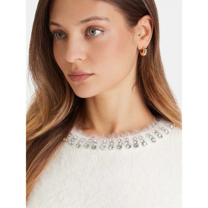GUESS WOMAN PULLOVER STRAS WHITE