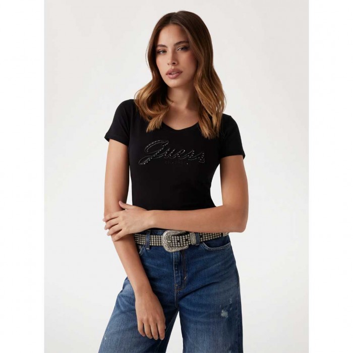 GUESS Embroidered logo T-shirt BLACK 2