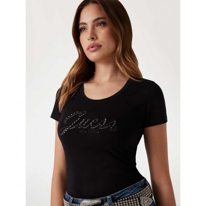 GUESS Embroidered logo T-shirt BLACK 2