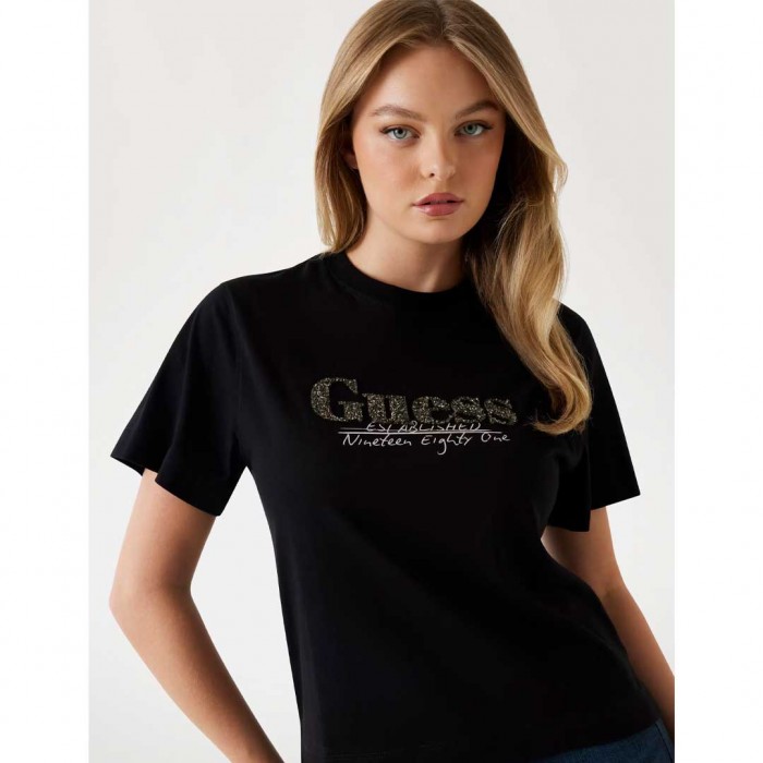 GUESS Boxy logo T-shirt BLACK