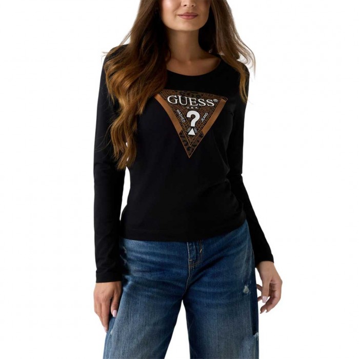GUESS WOMAN LONGSLEEVE LOGO PRINT BLACK