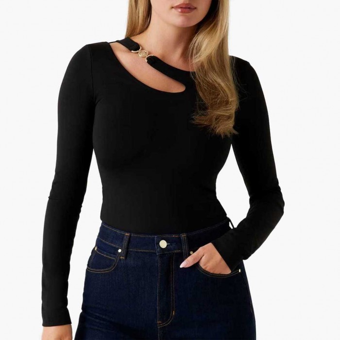 GUESS Women's Blouse with Straps Checked BLACK