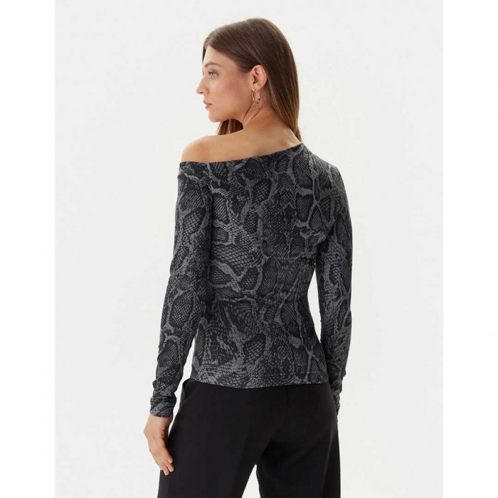 GUESS WOMAN One-shoulder top BLACK/GREY GUESS WOMAN One-shoulder top BLACK/GREY