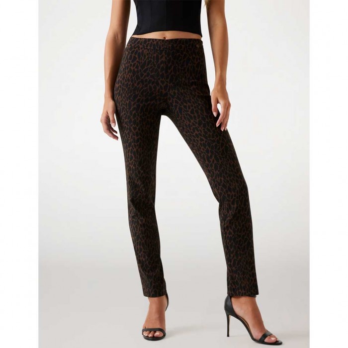 GUESS WOMAN  Slim-fit mid-rise pants BLACK/BROWN