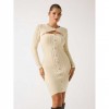 GUESS WOMAN Twin-set cable-knit midi dress BEIGE GUESS WOMAN Twin-set cable-knit midi dress BEIGE