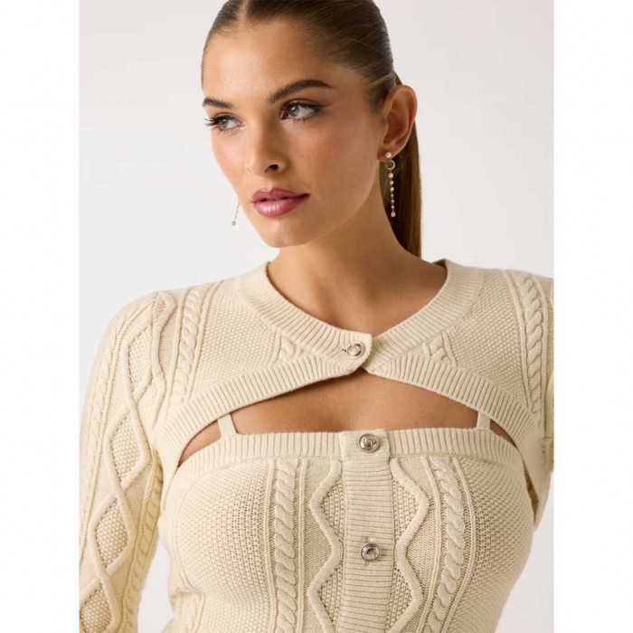 GUESS WOMAN Twin-set cable-knit midi dress BEIGE