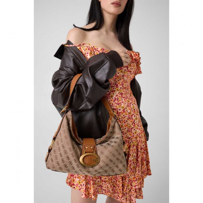GUESS WOMAN BAG CAMDEN LATTE LOGO/COGNAC