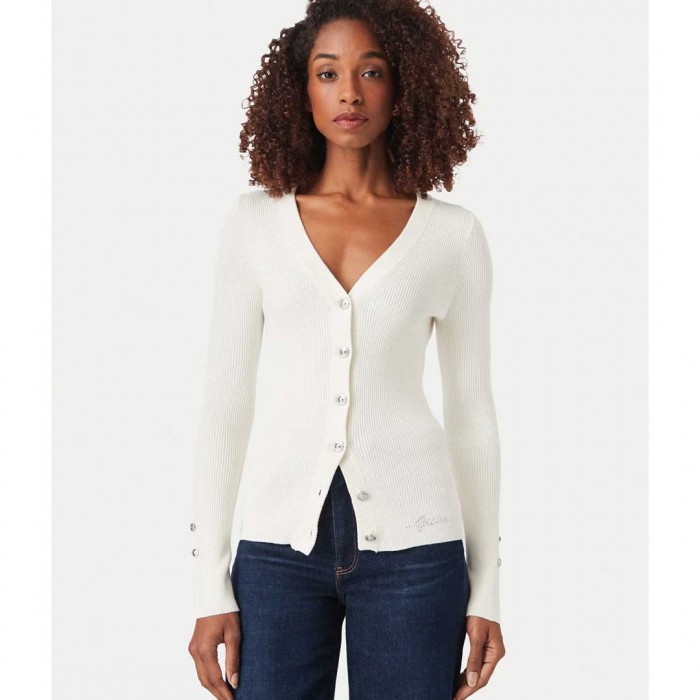 GUESS WOMAN RIP CARDIGAN WHITE