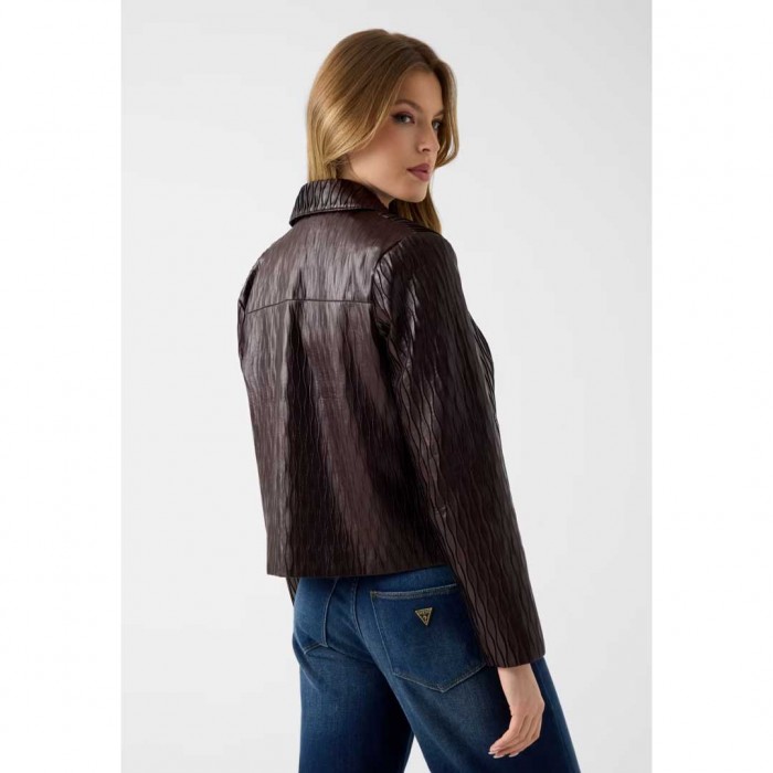 GUESS WOMAN LEATHER JACKET DARK BROWN