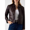 GUESS WOMAN LEATHER JACKET DARK BROWN