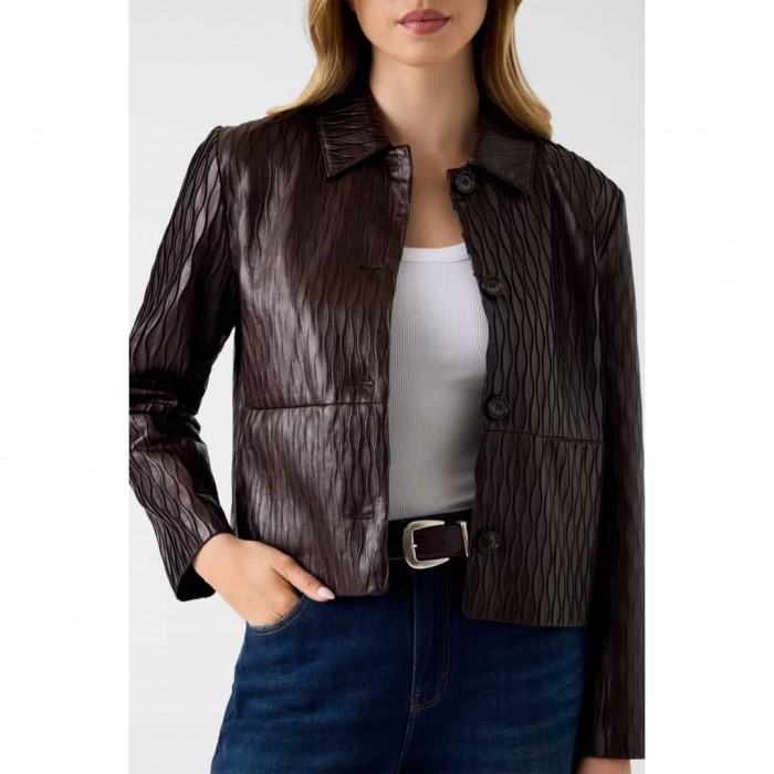GUESS WOMAN LEATHER JACKET DARK BROWN