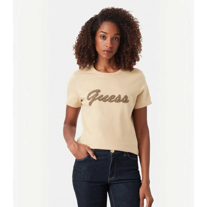 GUESS WOMAN LOGO T SHIRT BEIGE