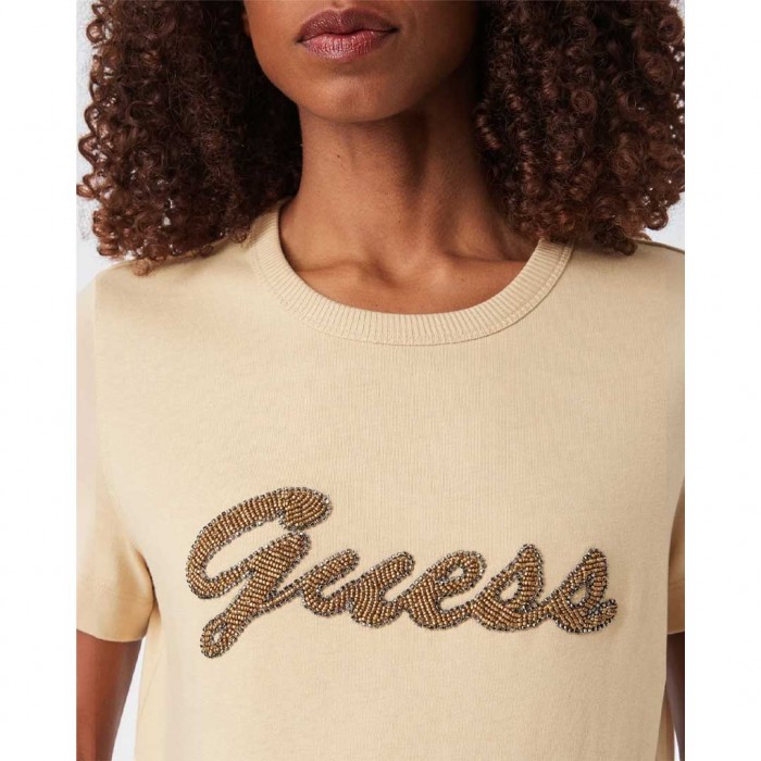 GUESS WOMAN LOGO T SHIRT BEIGE
