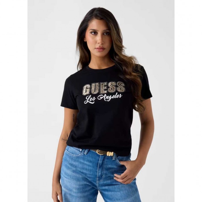 GUESS WOMAN T SHIRT LOGO BLACK