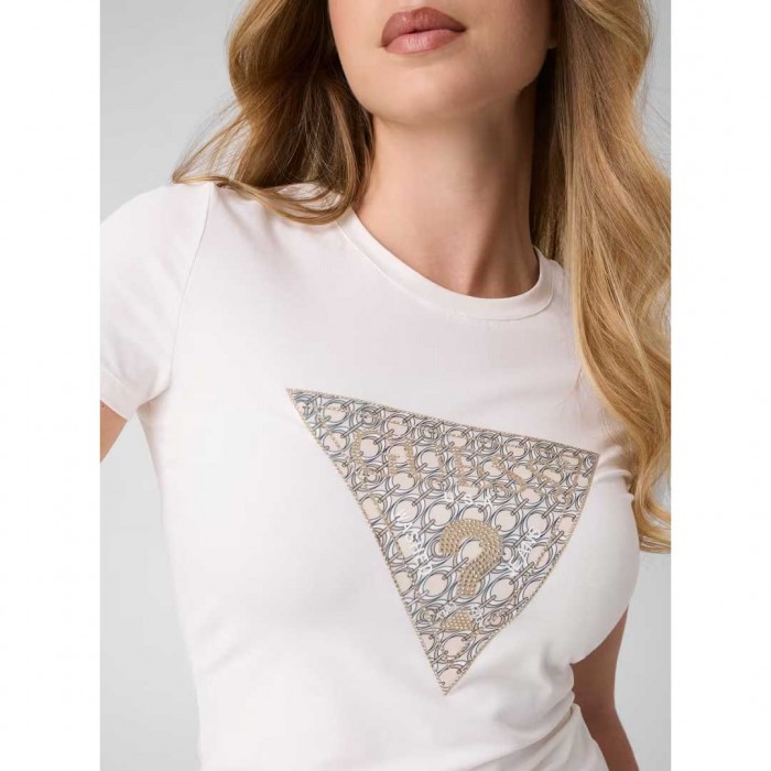 GUESS WOMAN LOGO TRIANGLE T SHIRT WHITE 1