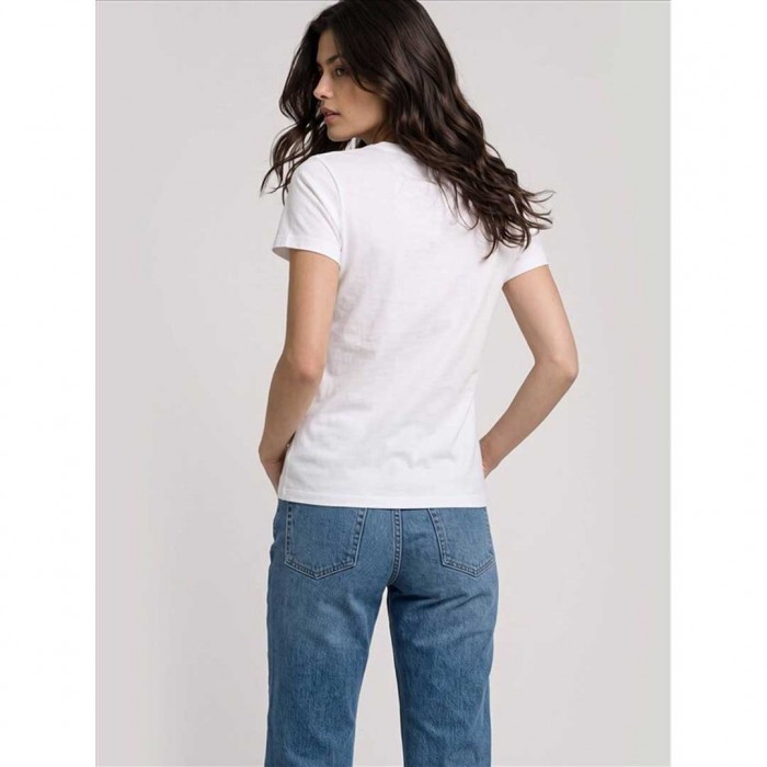 GUESS WOMAN LOGO TRIANGLE T SHIRT WHITE