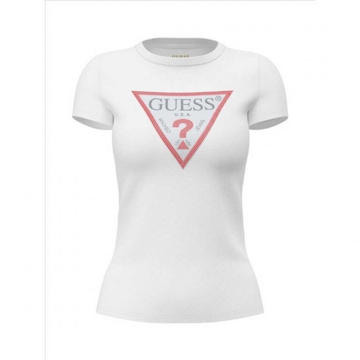 GUESS WOMAN LOGO TRIANGLE T SHIRT WHITE