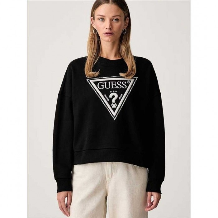 GUESS WOMAN CN TRIANGLE GLITTER SWEATSHIRT BLACK