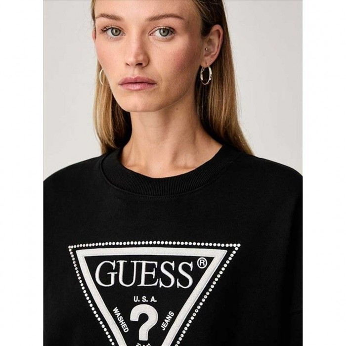 GUESS WOMAN CN TRIANGLE GLITTER SWEATSHIRT BLACK