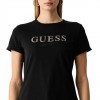 GUESS WOMAN T SHIRT LEOPARD LOGO BLACK
