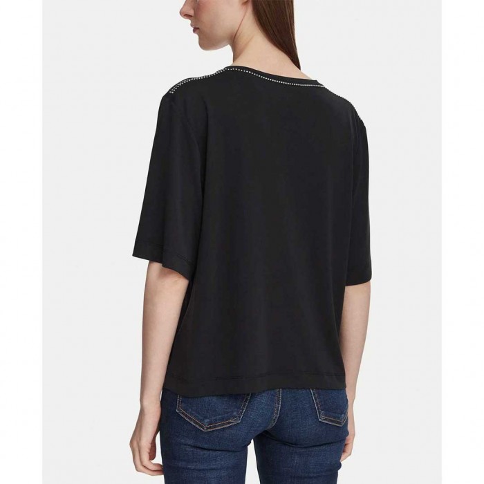 GUESS WOMAN V NECK T SHIRT BLACK