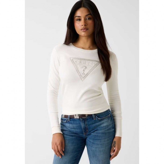 GUESS WOMAN Traingle logo sweater WHITE