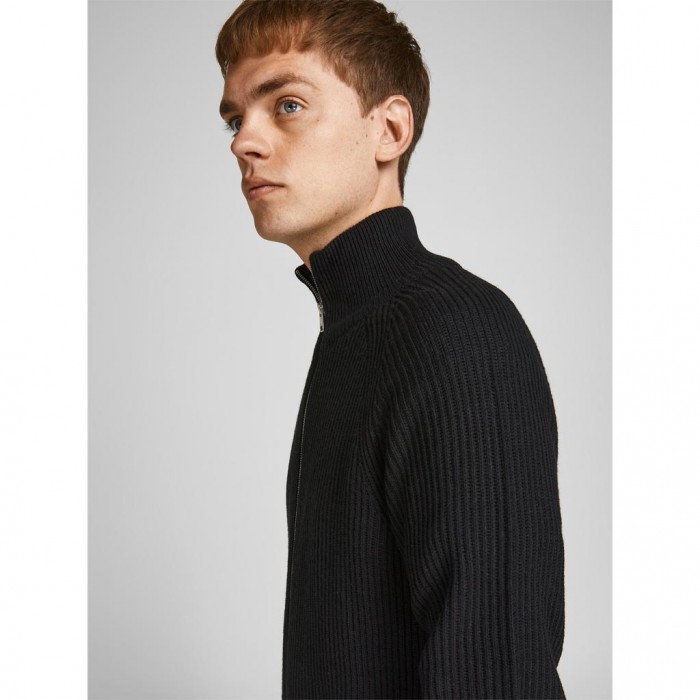 JACK & JONES JJPANNEL KNIT ZIP CARDIGAN BLACK