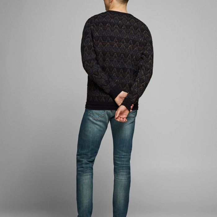 TEXTURED KNIT PULLOVER JACK & JONES ανδρικο μαυρο