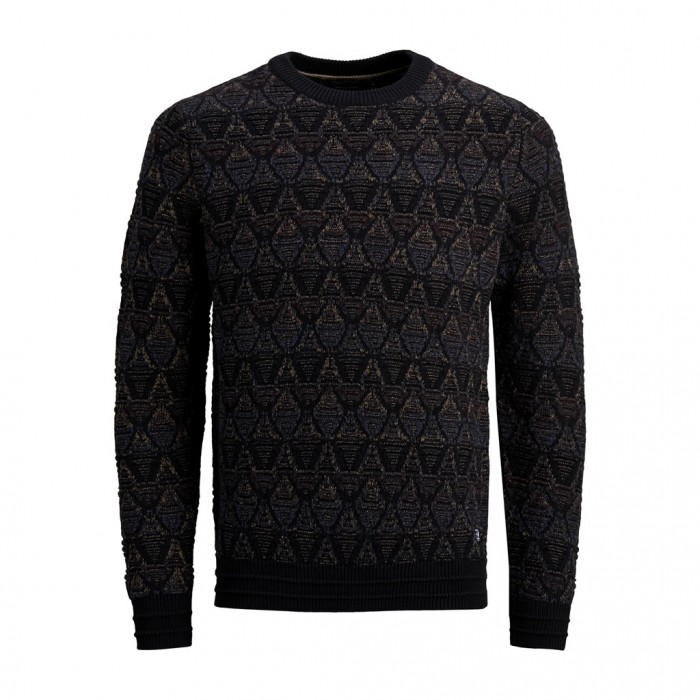 TEXTURED KNIT PULLOVER JACK & JONES ανδρικο μαυρο