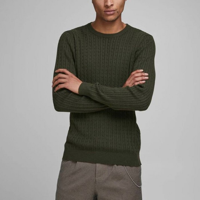 KNITTED PULLOVER JACK & JONES ανδρικο χακι