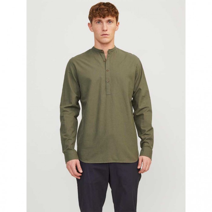 JACK & JONES  JJESUMMER TUNIC LINEN BLEND SHIRT LS SN GREEN