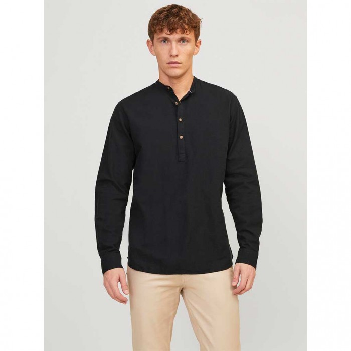 JACK & JONES  JJESUMMER TUNIC LINEN BLEND SHIRT LS SN BLACK